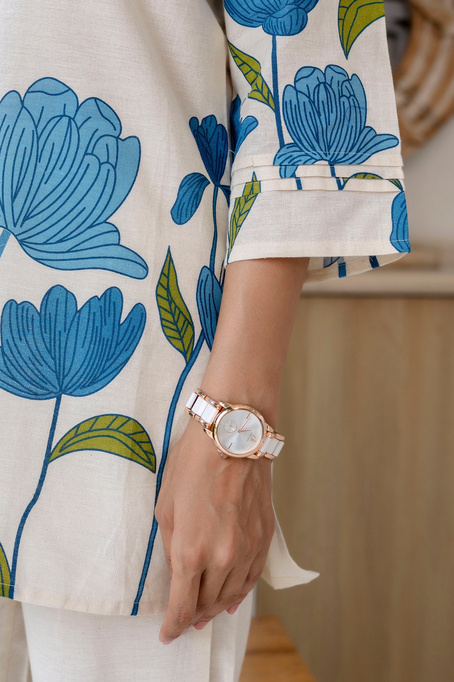 Bluebell Charm Off-White Cotton Flex  Printed Co-ord Set Me & My 
