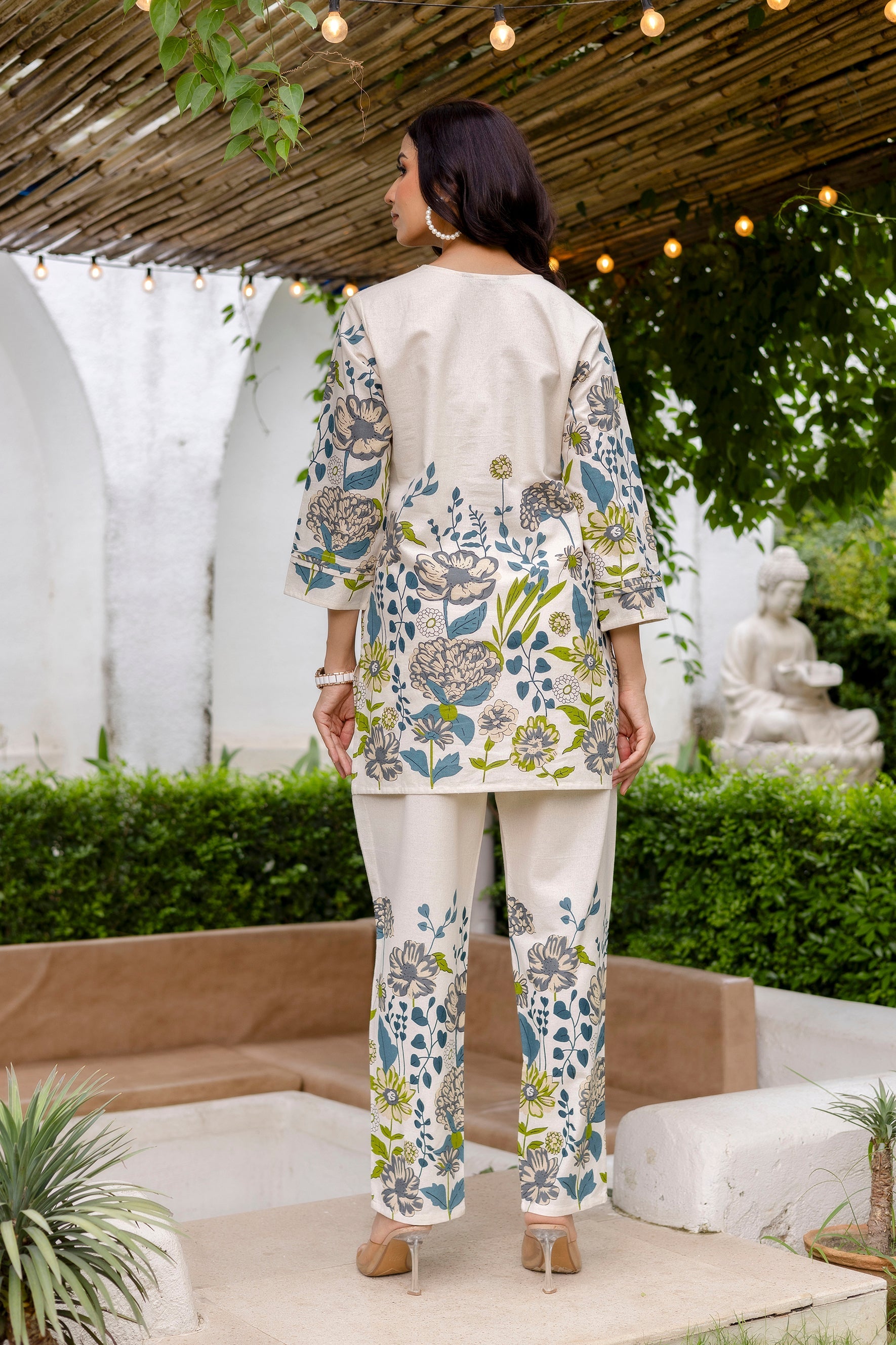 Moonlit Mist Off-White Cotton Flex  Co-ord Set Me & My 