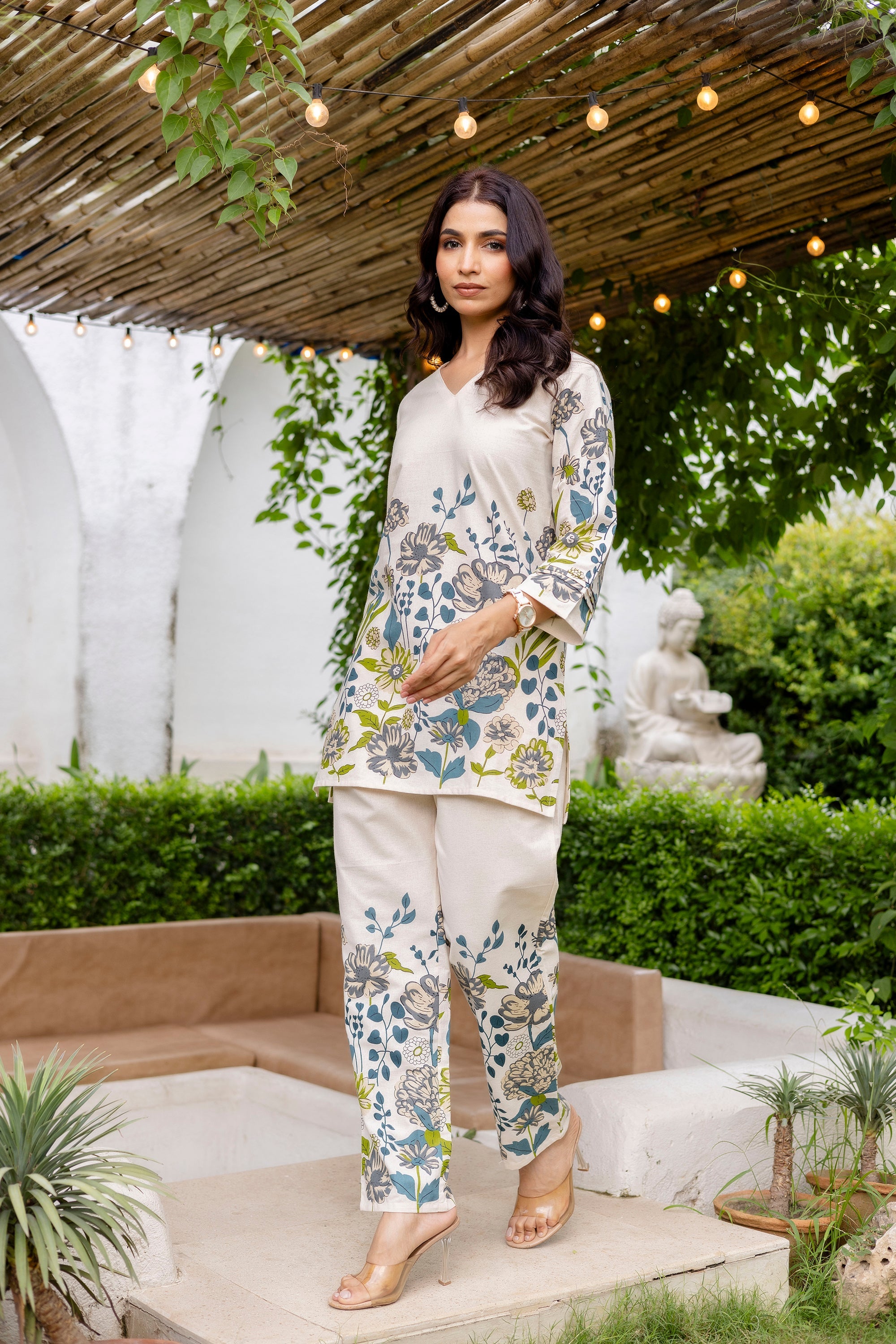 Moonlit Mist Off-White Cotton Flex  Co-ord Set Me & My 
