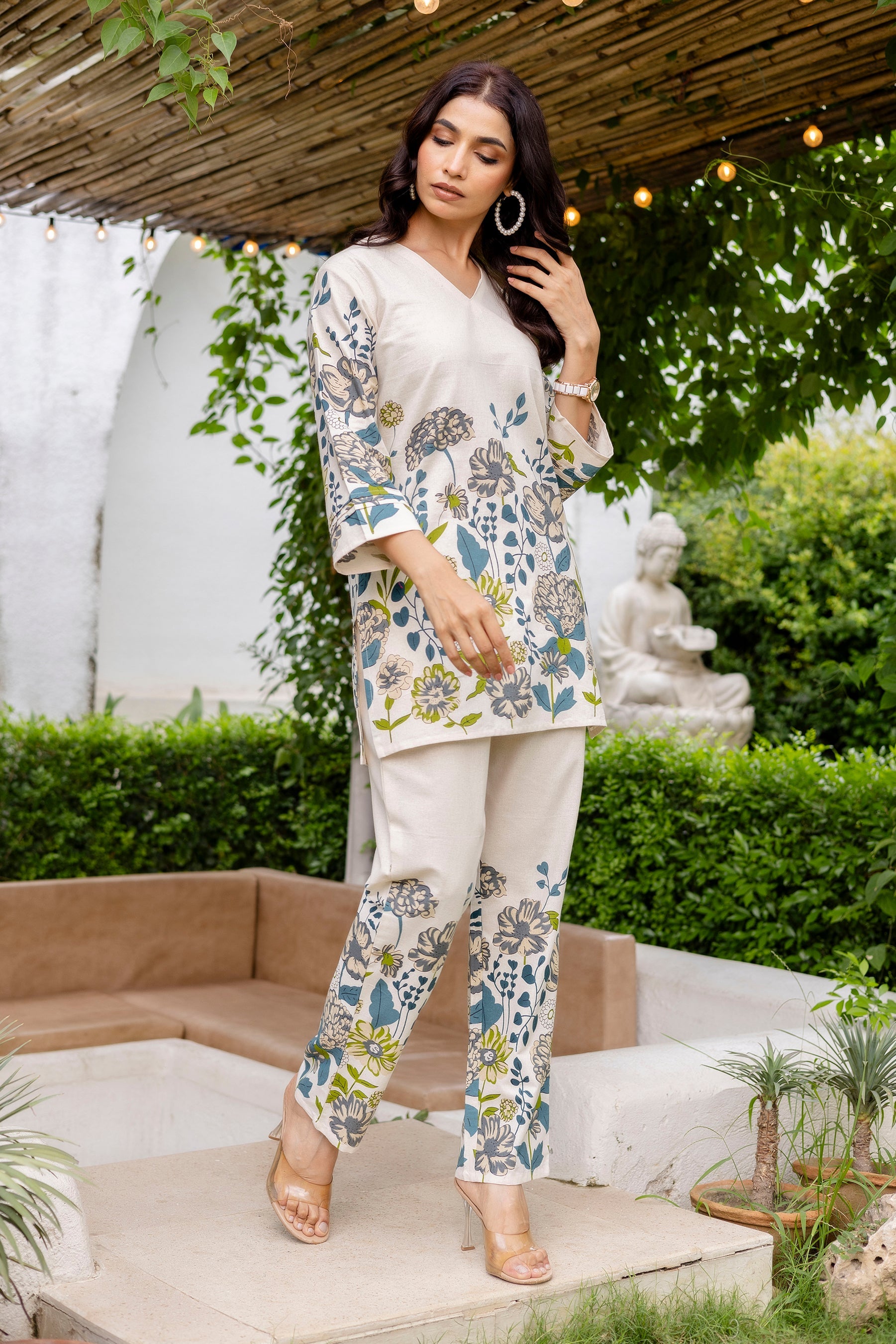 Moonlit Mist Off-White Cotton Flex  Co-ord Set Me & My 