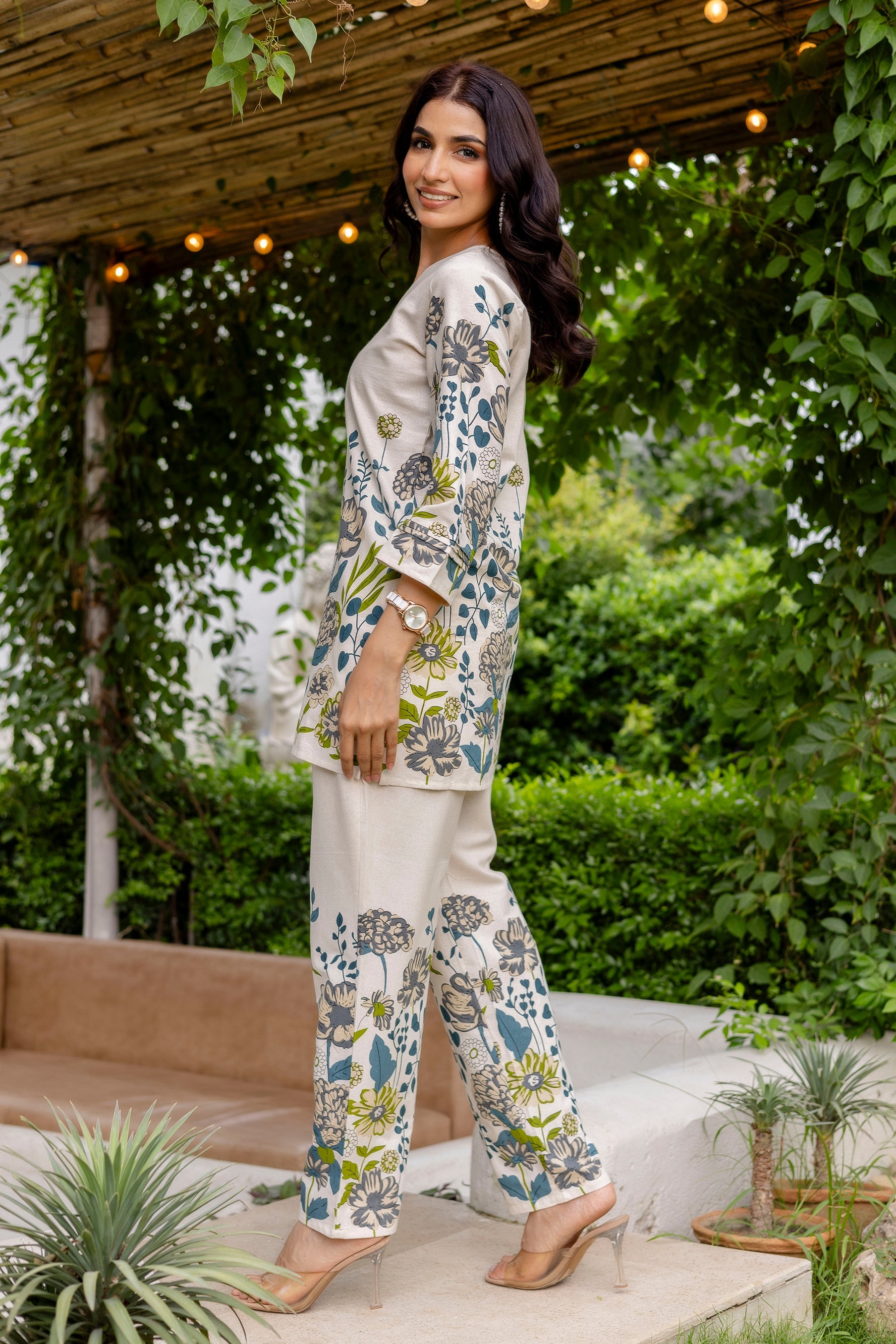 Moonlit Mist Off-White Cotton Flex  Co-ord Set Me & My 