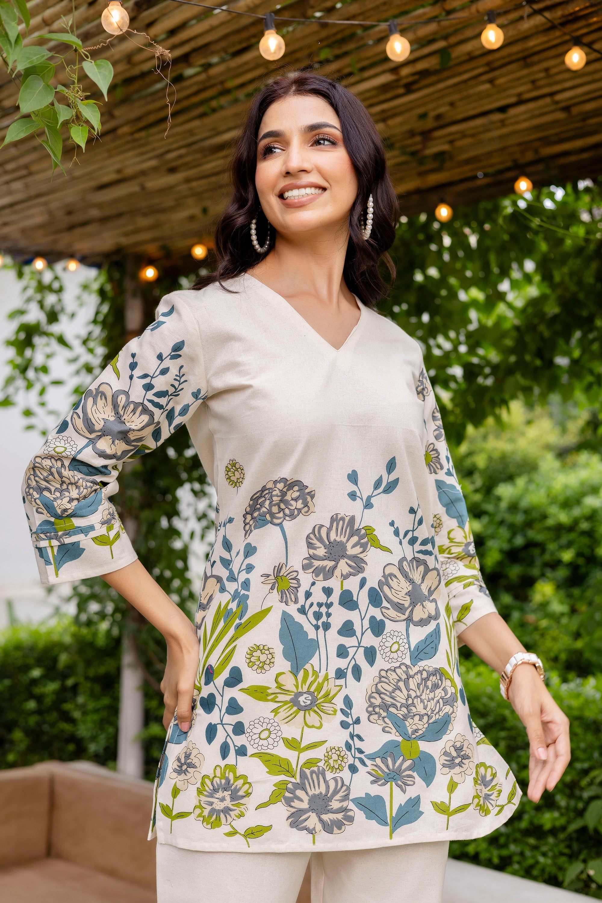 Moonlit Mist Off-White Cotton Flex  Co-ord Set Me & My 