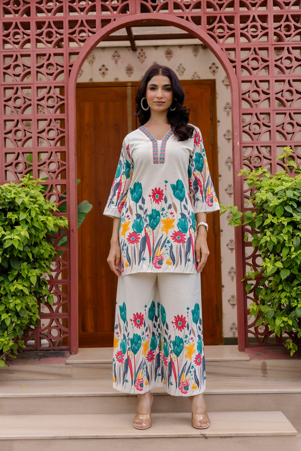 IvoryFlex Off-White Cotton Flex Co-ord Set