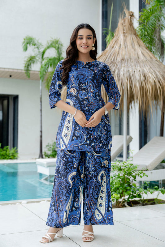 Luxe Ease Blue Cotton Co-ord Set - Me&My