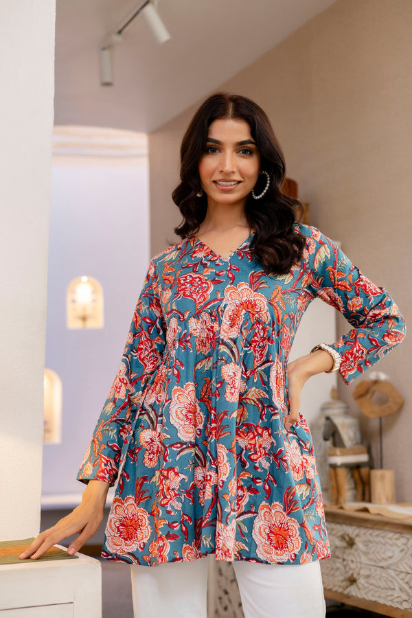 Blue Coral Bloom Cotton Top