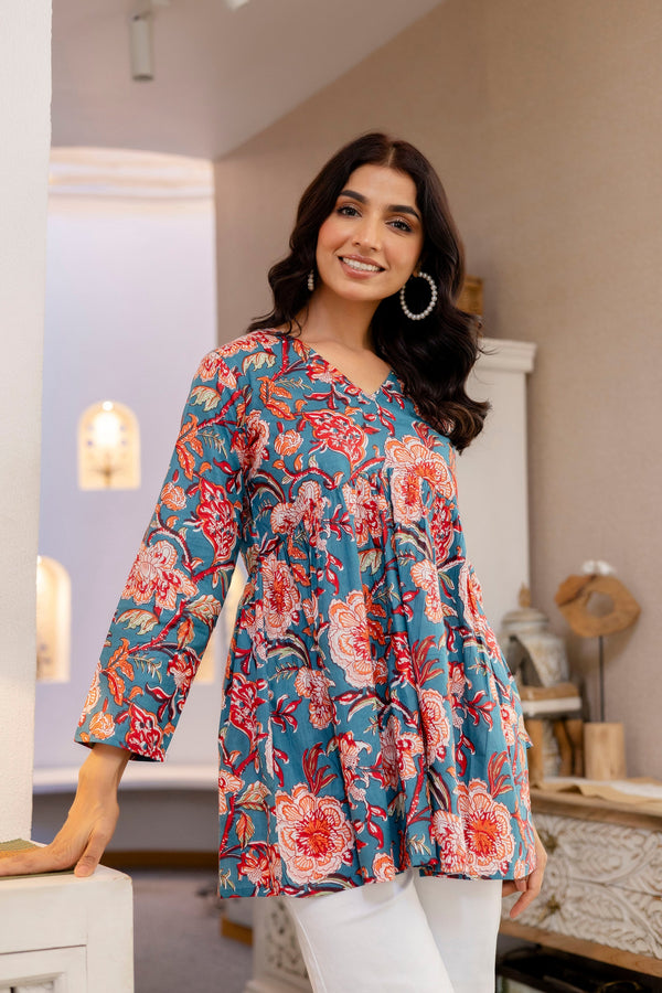 Blue Coral Bloom Cotton Top