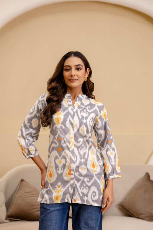 Ashen Glow Ikat Cotton Top - Me&My