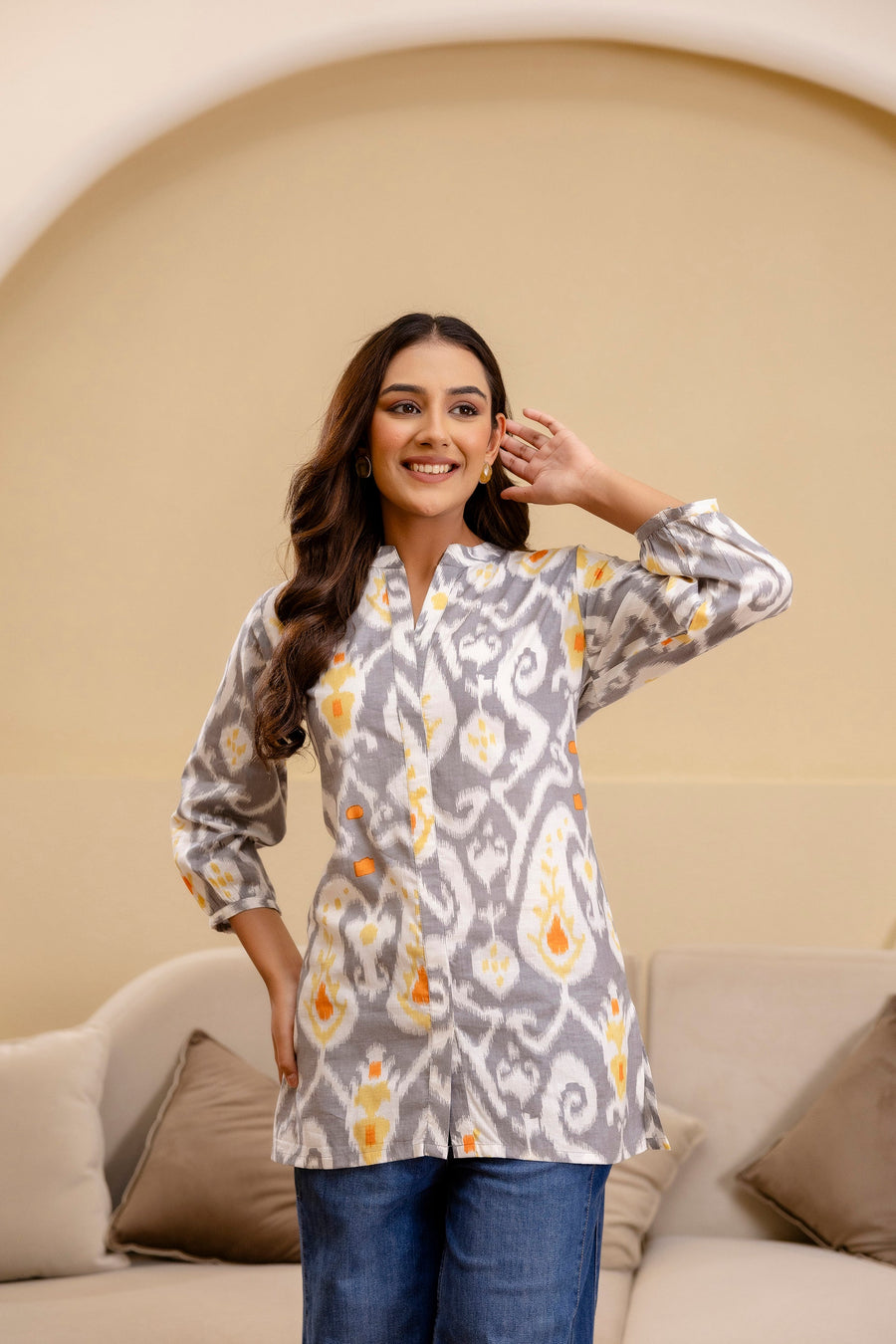 Ashen Glow Ikat Cotton Top — image 12