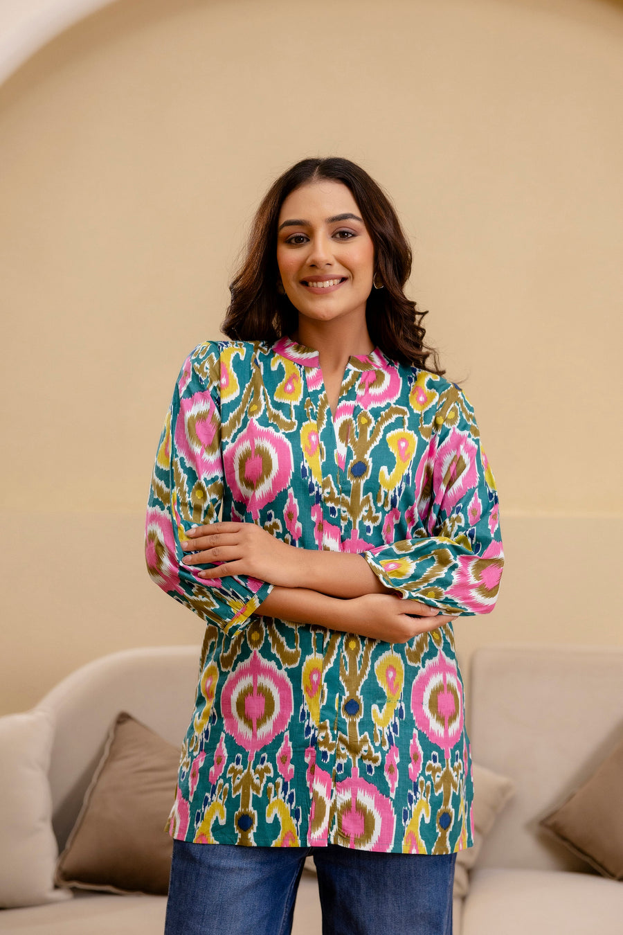 Carnival Bloom Ikat Cotton Top — image 2