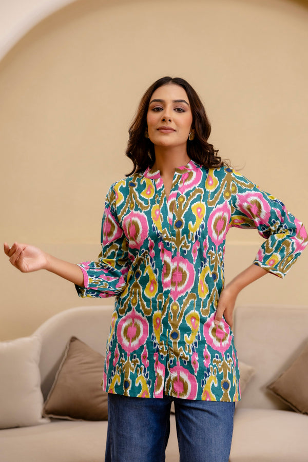 Carnival Bloom Ikat Cotton Top