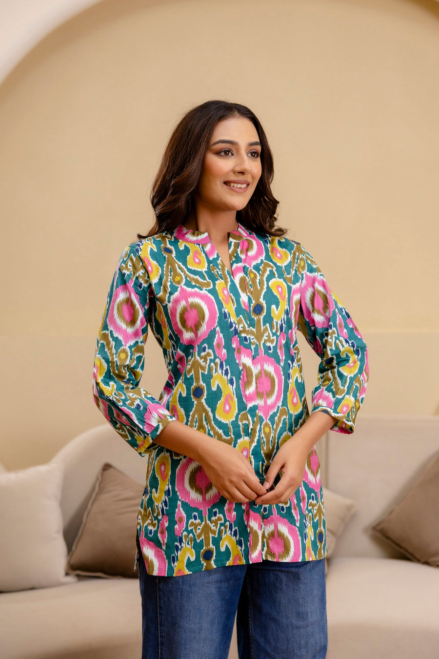 Carnival Bloom Ikat Cotton Top — image 4