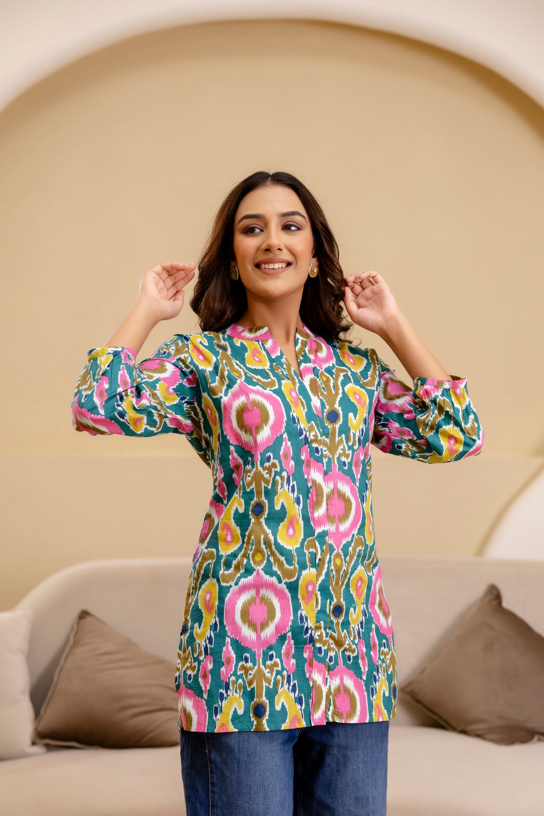 Carnival Bloom Ikat Cotton Top Me & My