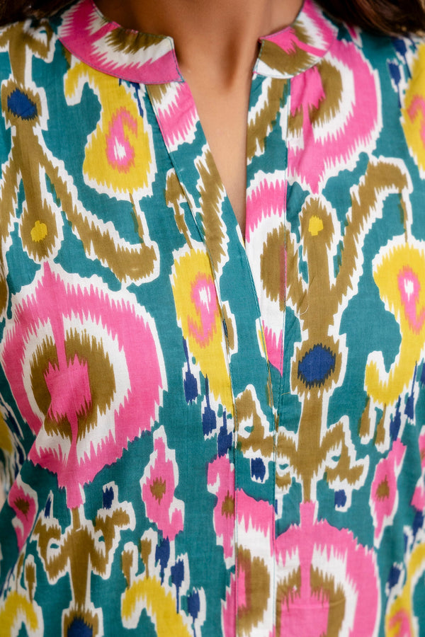 Carnival Bloom Ikat Cotton Top