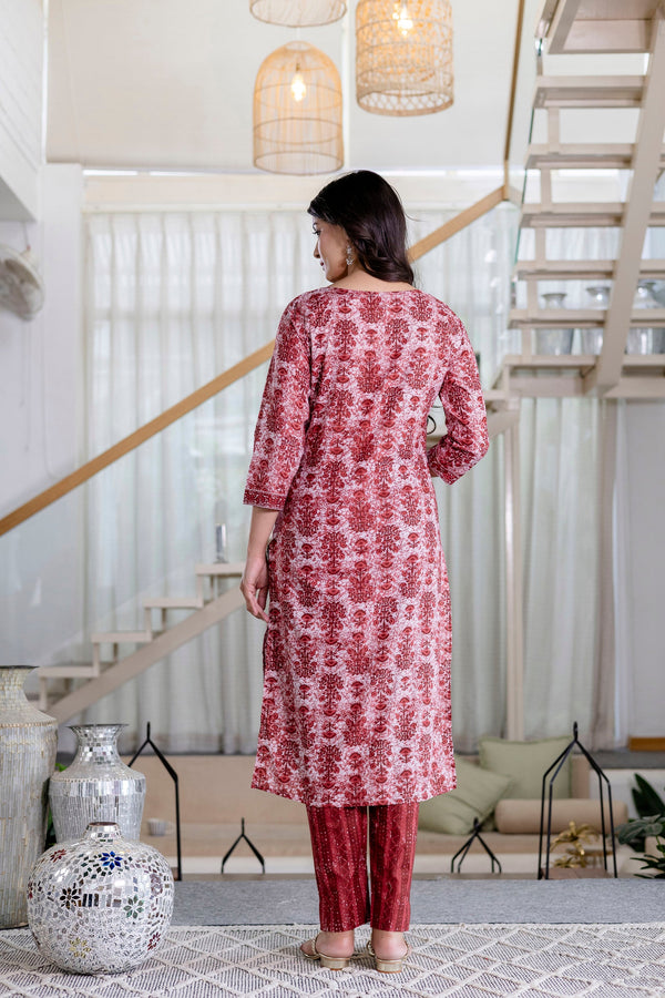 Cherrystone Red Cotton Dupatta Set