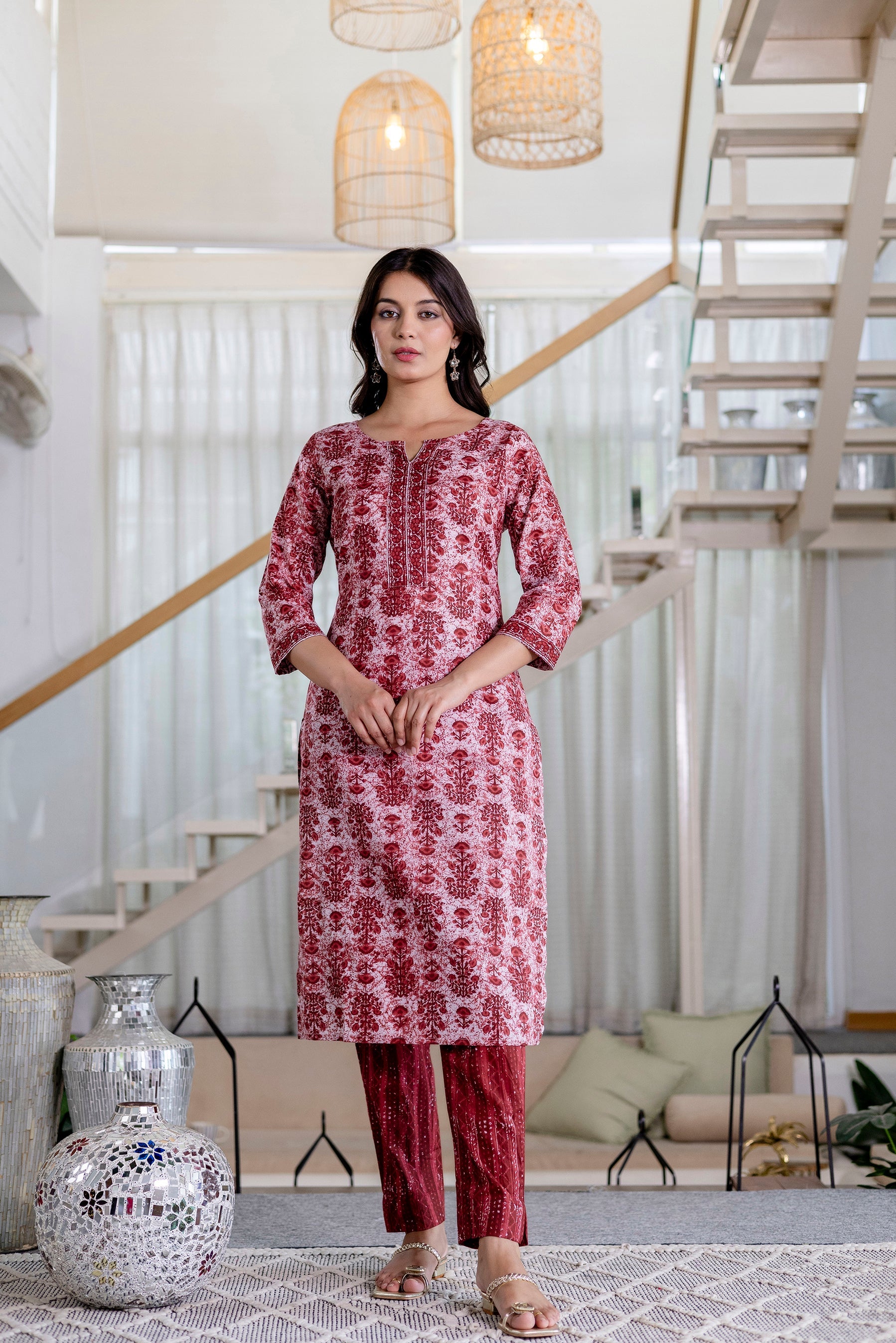 Cherrystone Red Cotton Dupatta Set from Me&My