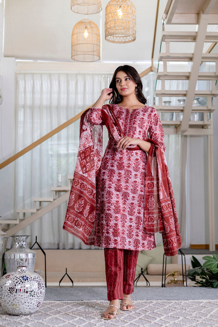 Cherrystone Red Cotton Dupatta Set — image 5