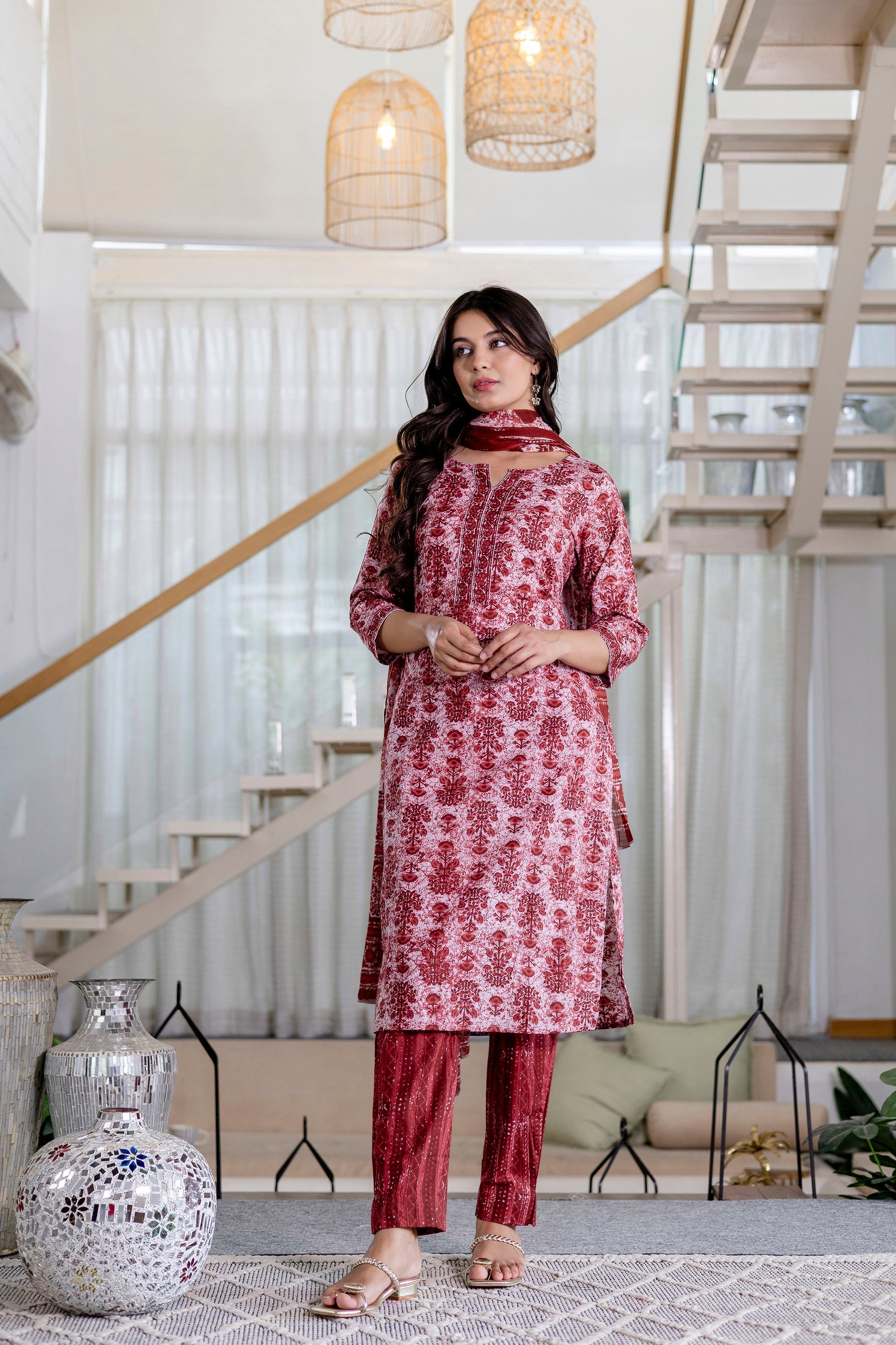 Cherrystone Red Cotton Dupatta Set from Me&My