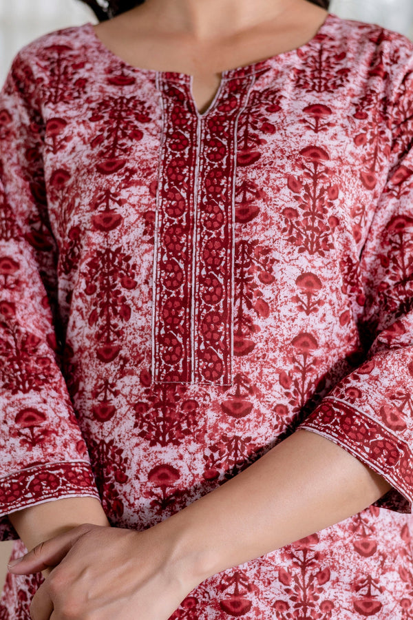 Cherrystone Red Cotton Dupatta Set