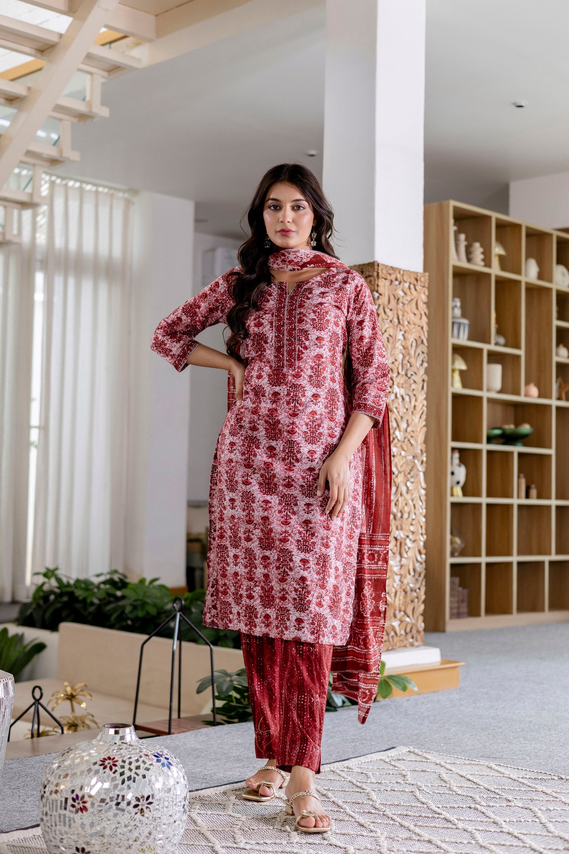 Cherrystone Red Cotton Dupatta Set from Me&My