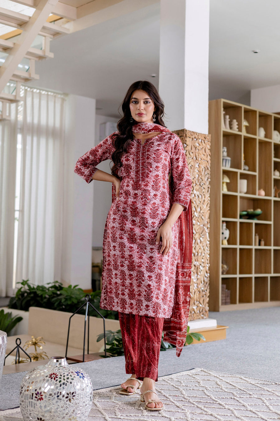 Cherrystone Red Cotton Dupatta Set — image 10