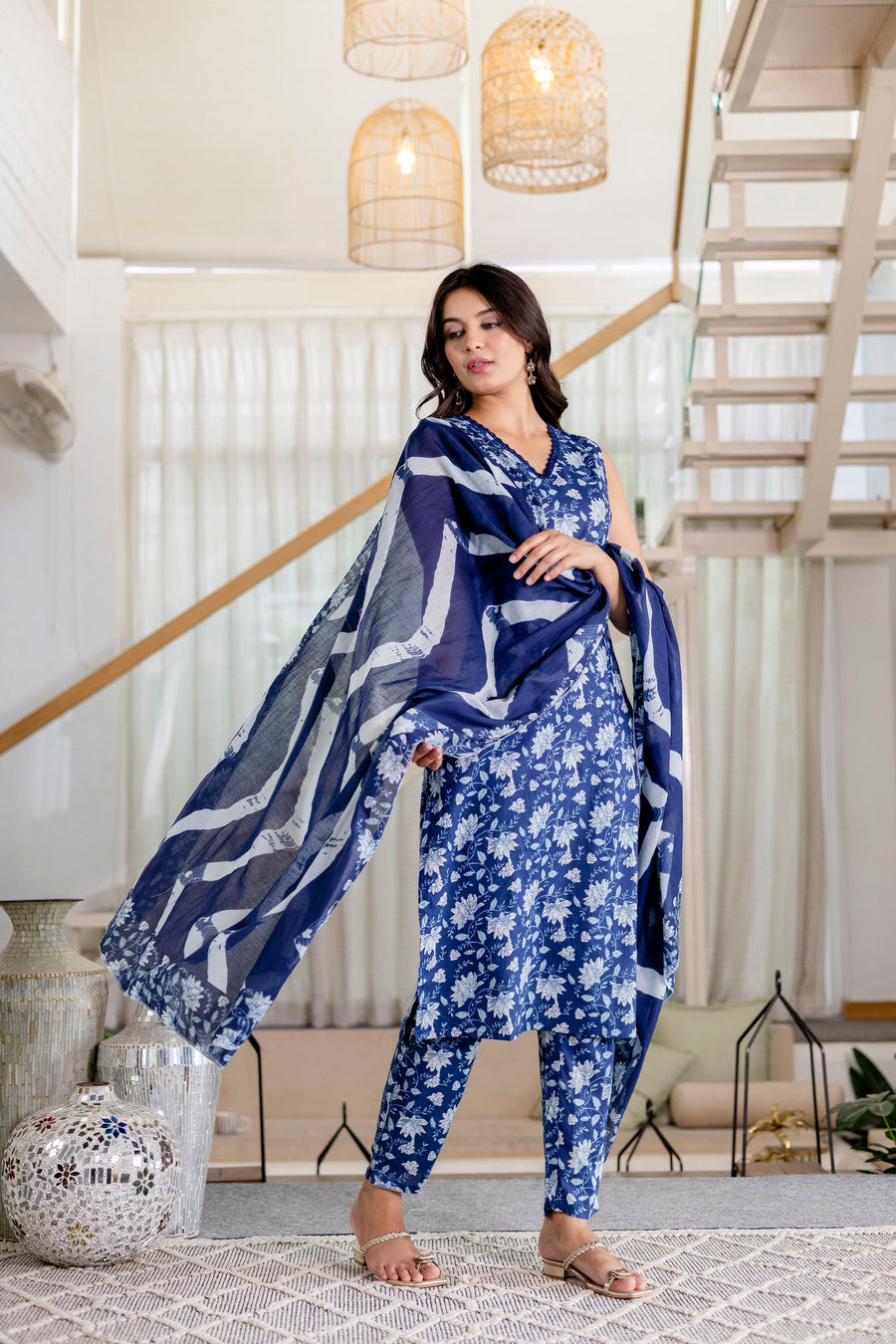 Bluemist Lace Cotton Dupatta Set — image 5