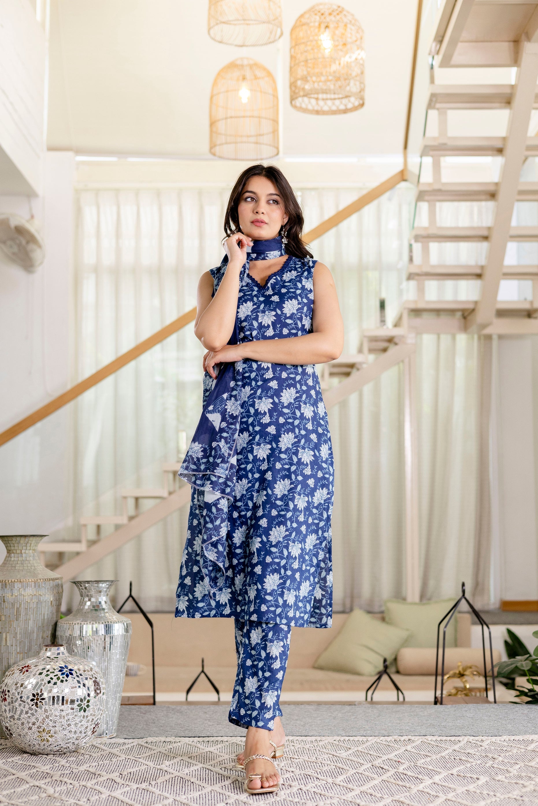 Bluemist Lace Cotton Dupatta Set from Me&My