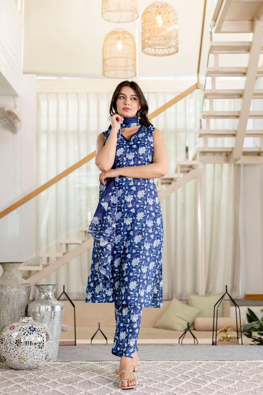 Bluemist Lace Cotton Dupatta Set — image 6