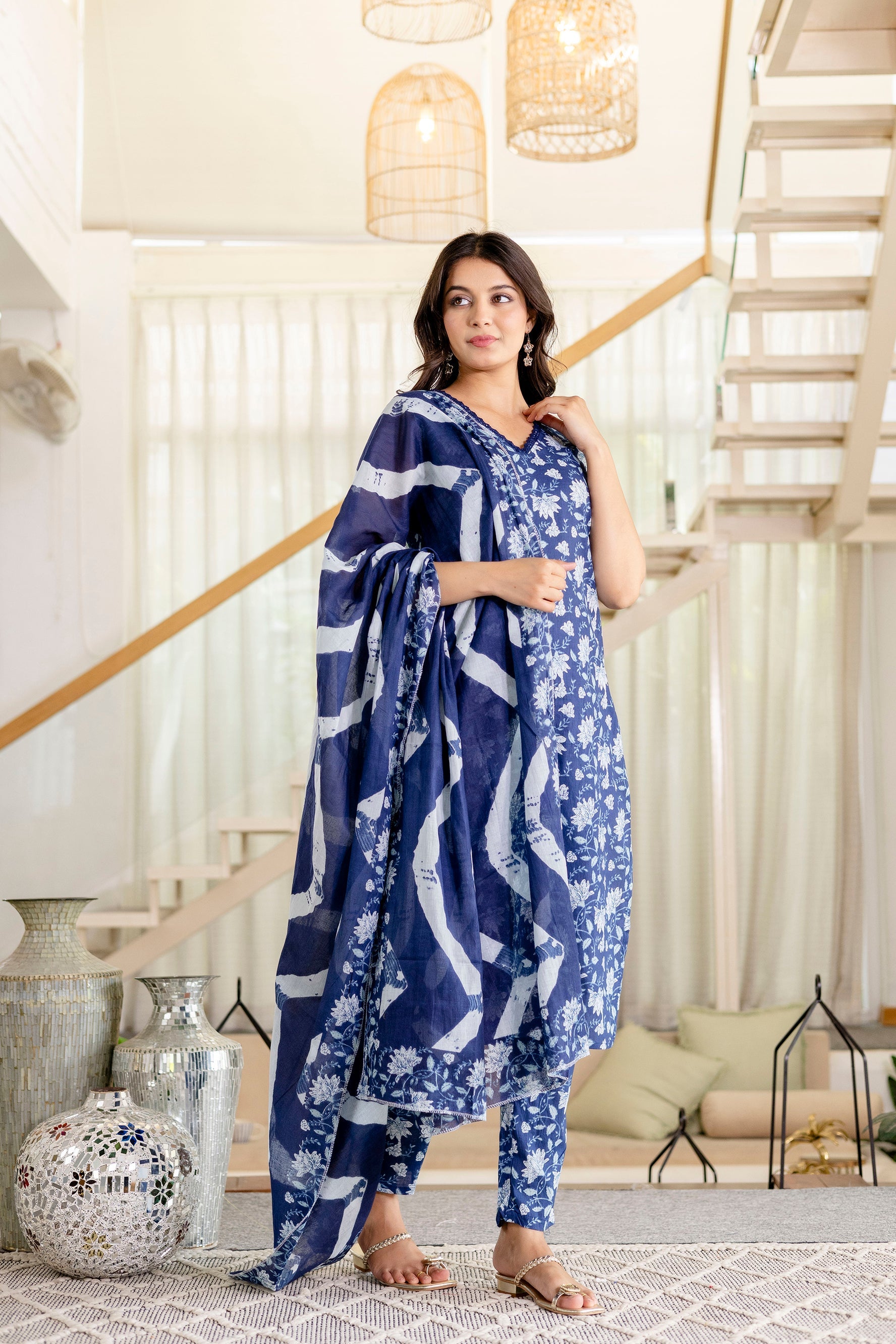 Bluemist Lace Cotton Dupatta Set from Me&My
