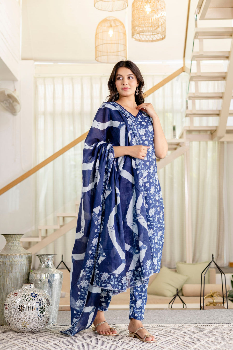 Bluemist Lace Cotton Dupatta Set — image 10