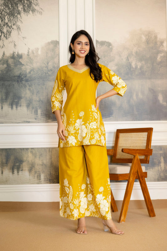 Marigoldwave Yellow Floral Cotton Flex Co-ord Set - Me&My