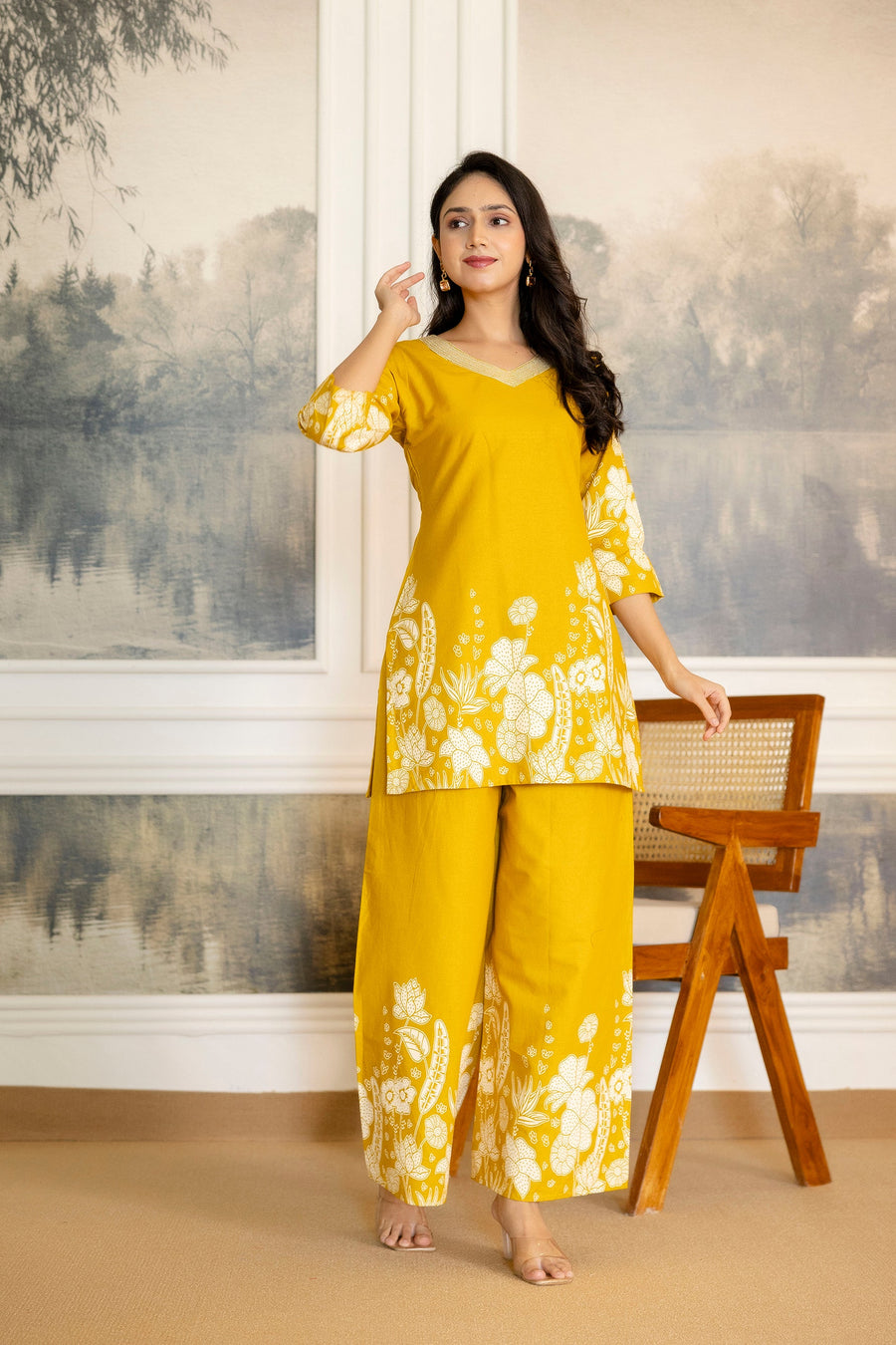 Marigoldwave Yellow Floral Cotton Flex Co-ord Set — image 7