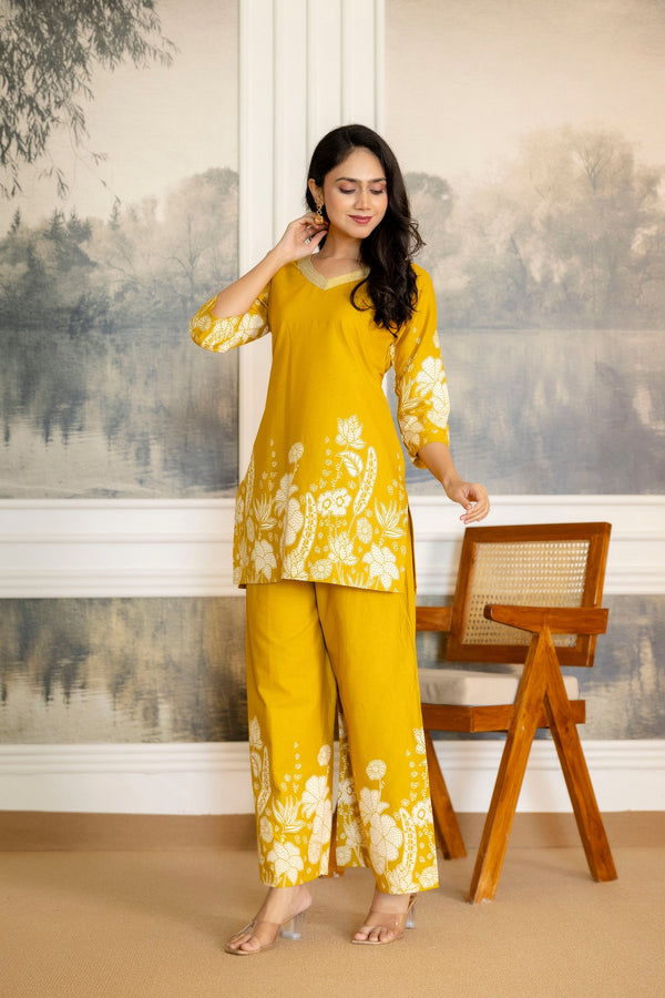 Marigoldwave Yellow Floral Cotton Flex Co-ord Set