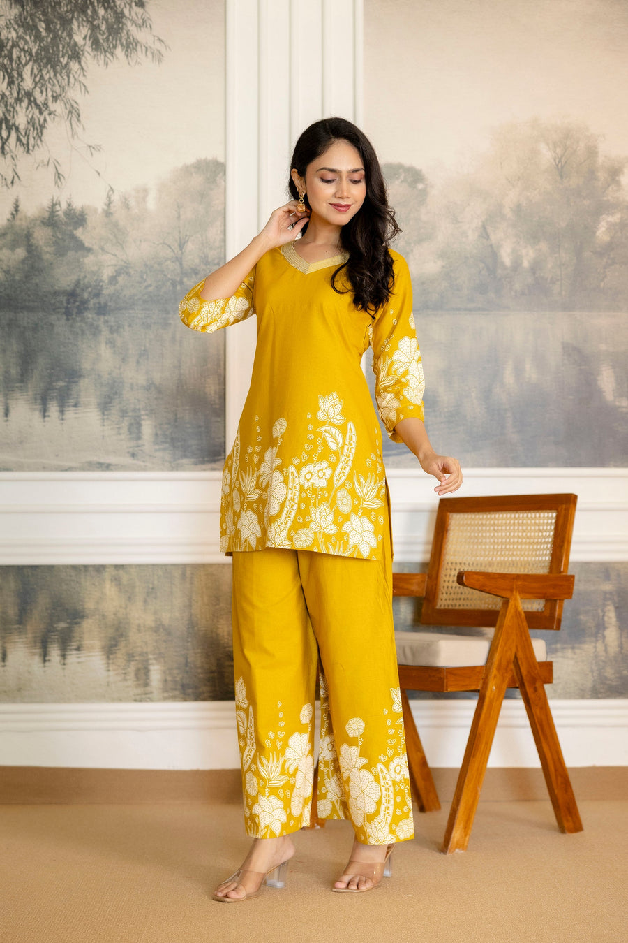 Marigoldwave Yellow Floral Cotton Flex Co-ord Set — image 4
