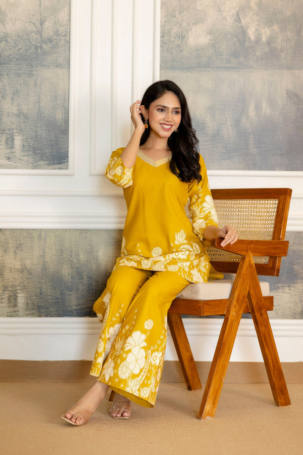Marigoldwave Yellow Floral Cotton Flex Co-ord Set