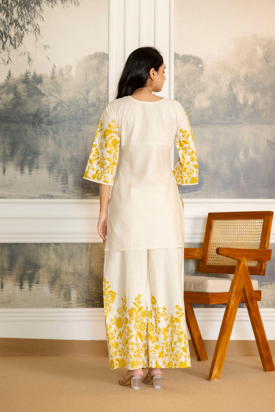Cloudgold Off-White & Mustard Botanical Cotton Flex Co-ord Set — image 7