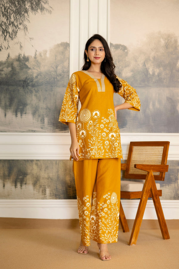 Sunspice Mustard Botanical Cotton Flex Co-ord Set