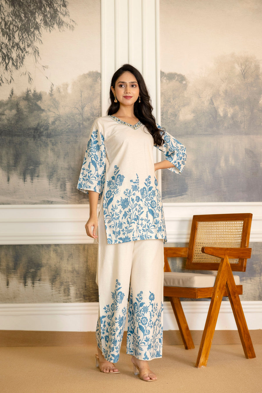 Ivoryfern Off-White & Green Botanical Cotton Flex Co-ord Set — image 6