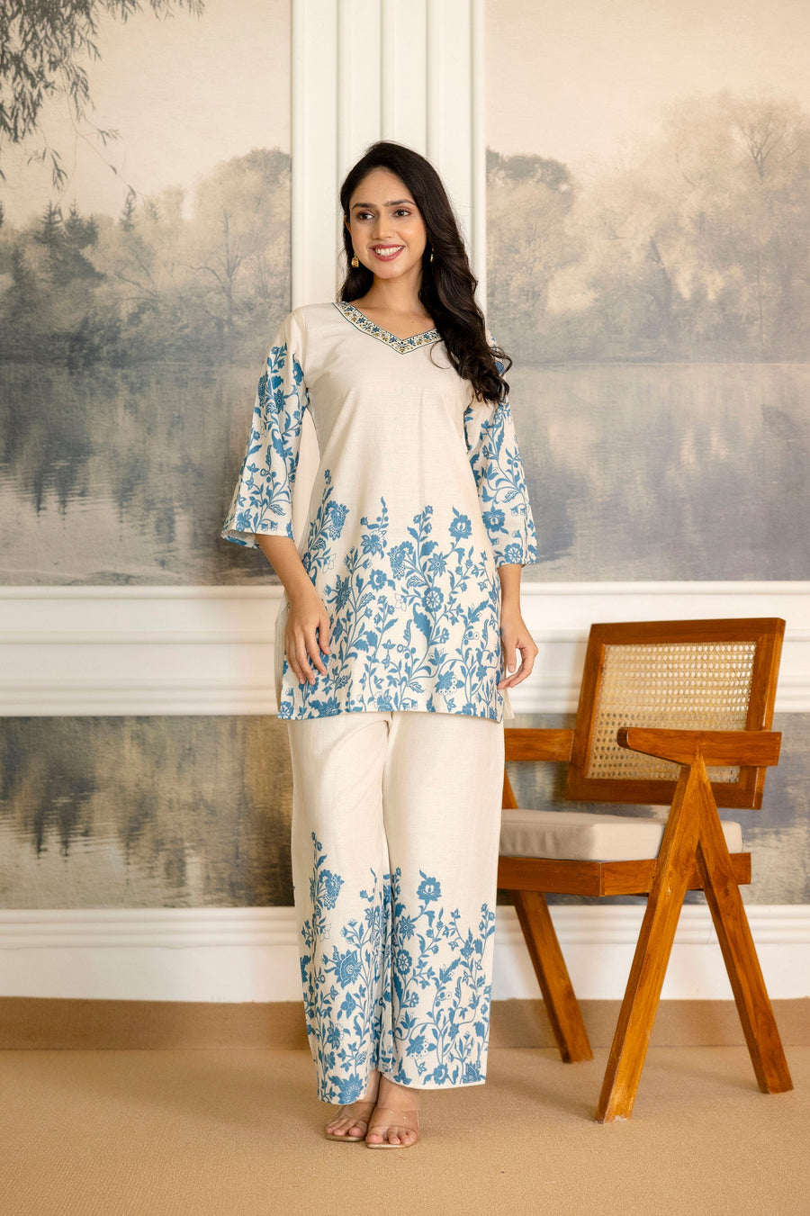 Ivoryfern Off-White & Green Botanical Cotton Flex Co-ord Set — image 8