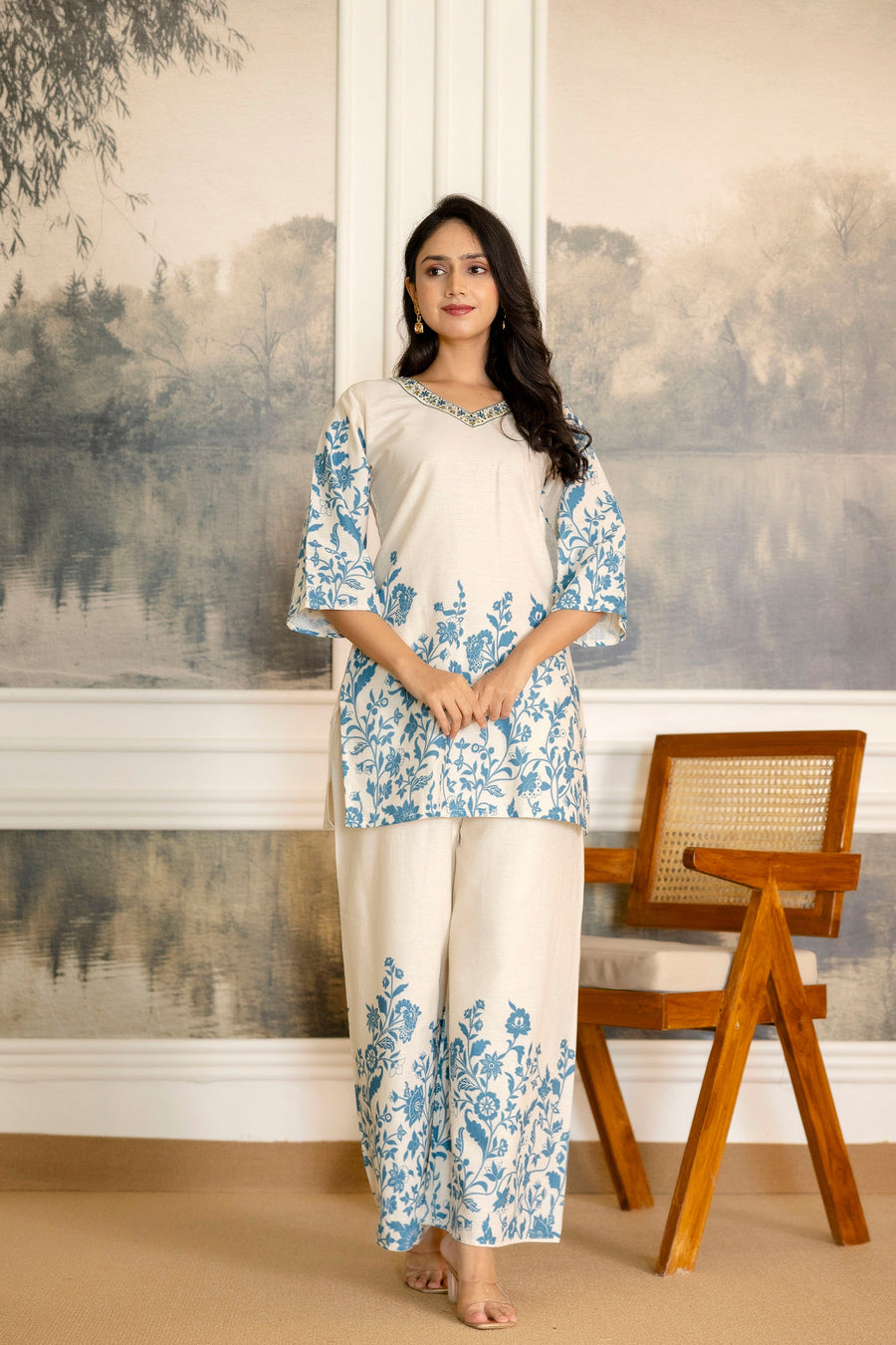 Ivoryfern Off-White & Green Botanical Cotton Flex Co-ord Set — image 9