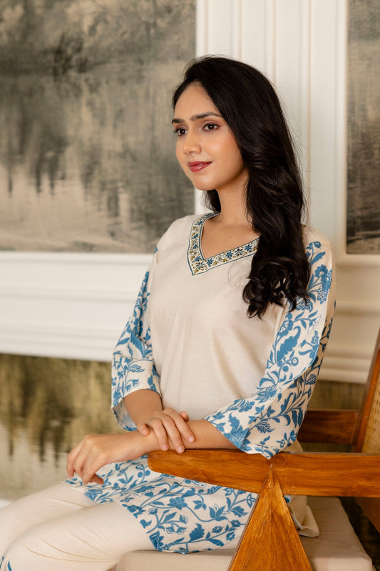 Ivoryfern Off-White & Green Botanical Cotton Flex Co-ord Set - Me&My