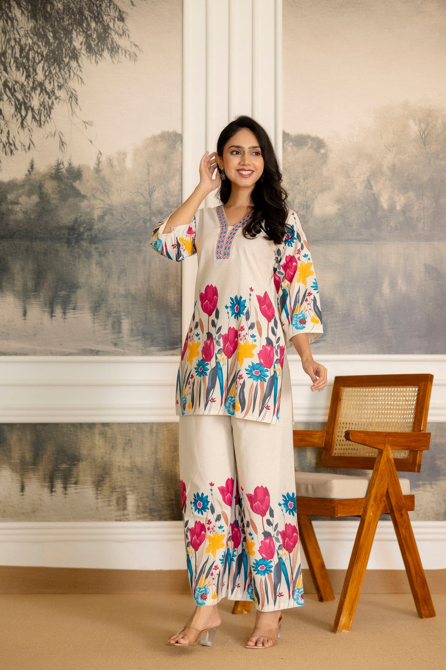 Linenleaf Off-White & Sage Botanical Cotton Flex Co-ord Set — image 7