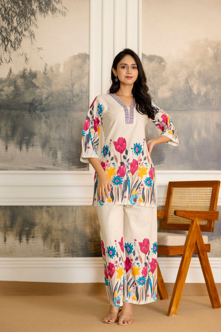 Linenleaf Off-White & Sage Botanical Cotton Flex Co-ord Set — image 4