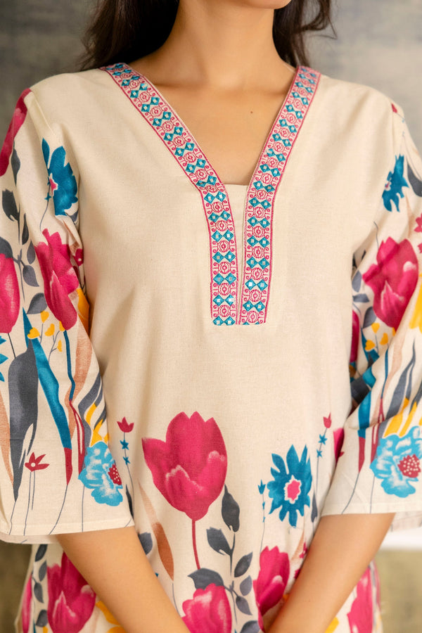 Linenleaf Off-White & Sage Botanical Cotton Flex Co-ord Set