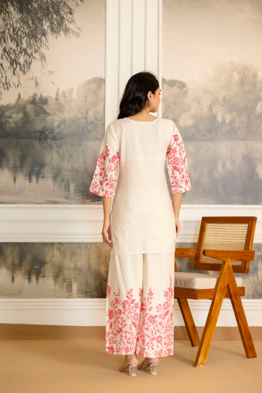 Snowpetal Off-White & Blush Floral Cotton Flex Co-ord Set — image 4
