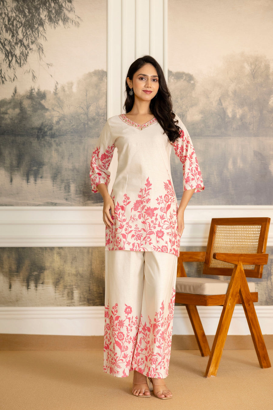 Snowpetal Off-White & Blush Floral Cotton Flex Co-ord Set — image 5