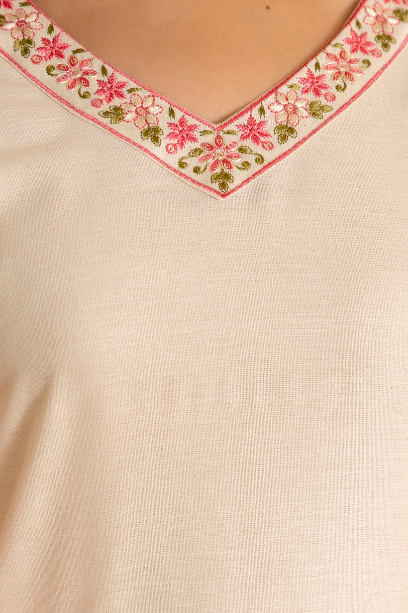 Snowpetal Off-White & Blush Floral Cotton Flex Co-ord Set from Me&My