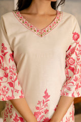 Snowpetal Off-White & Blush Floral Cotton Flex Co-ord Set from Me&My