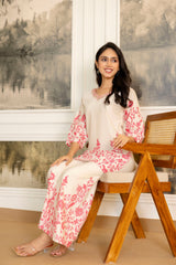 Snowpetal Off-White & Blush Floral Cotton Flex Co-ord Set from Me&My