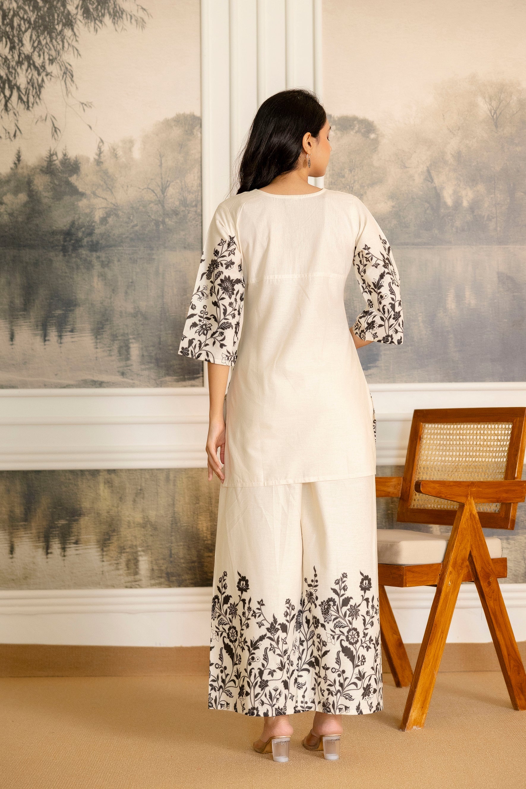 Pearlvine Off-White & Olive Botanical Cotton Flex Co-ord Set from Me&My