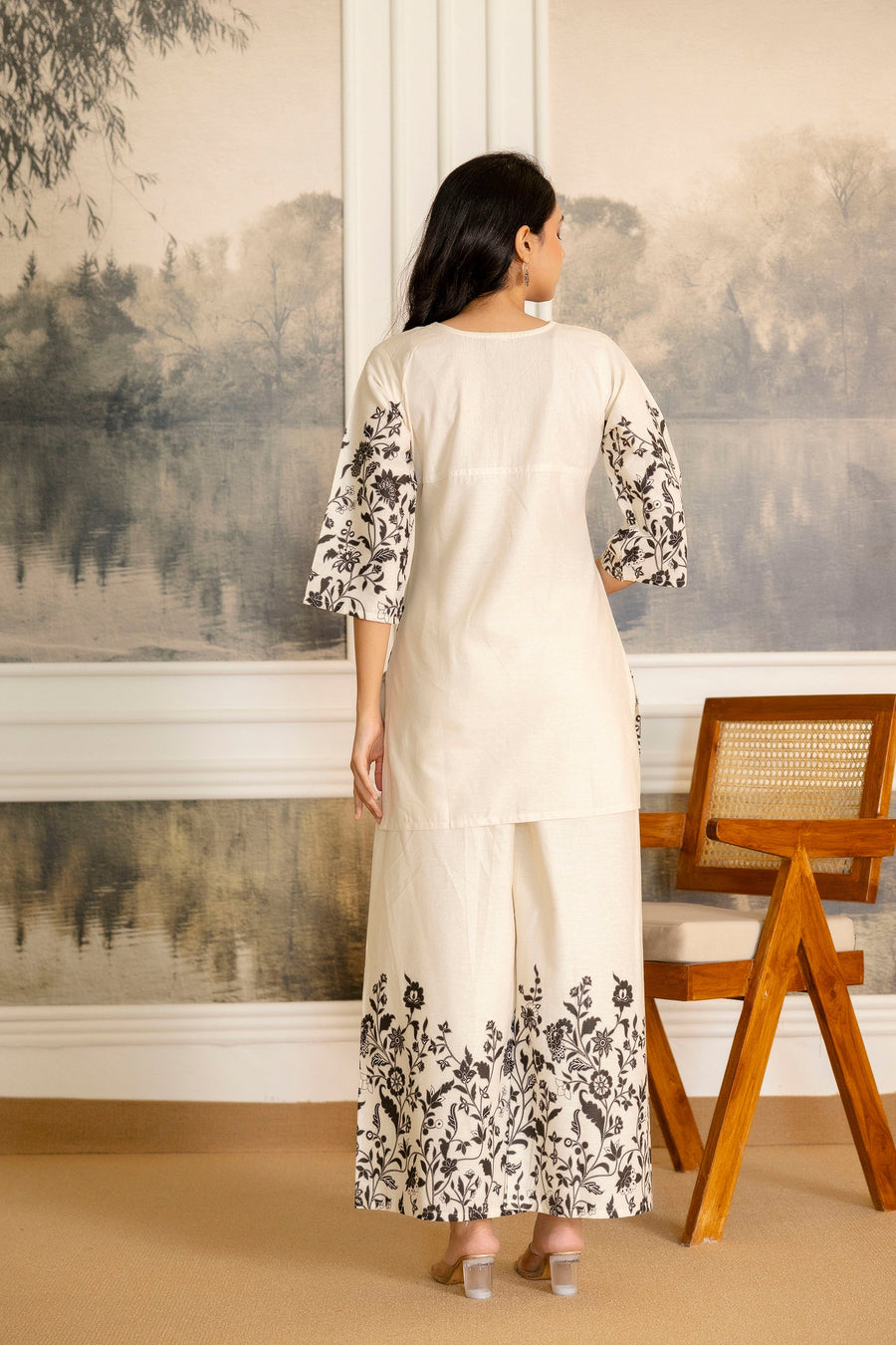 Pearlvine Off-White & Olive Botanical Cotton Flex Co-ord Set — image 5